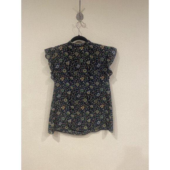 Tory Burch Shirt Womens Size Small Blue Multicolor Floral Ruffle Flutter Sleeve - Picture 5 of 5